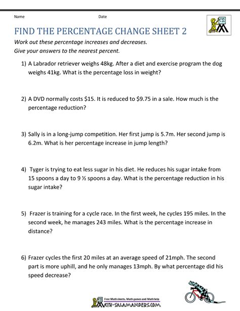 percentage increase and decrease worksheet pdf with answers